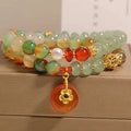 Peacock green agate double ring bracelet for women with safety buckle and rhinestone accents
