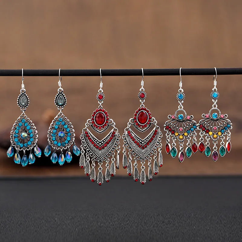 Retro long fringe earrings in smart water drop purple colour with drop shape and ethnic style design