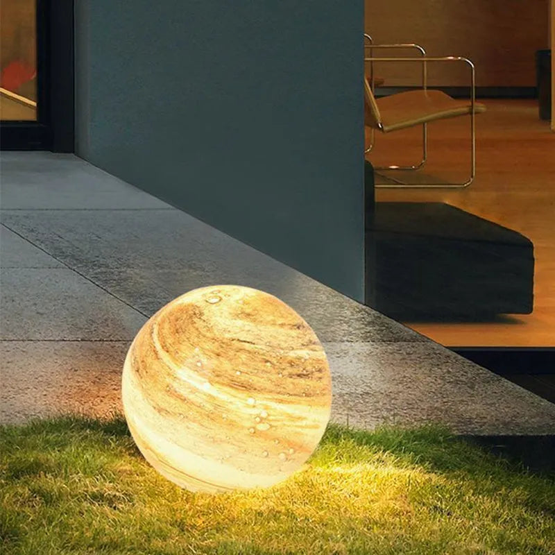 Solar lawn lamp with crystal and die cast aluminium housing, IP65 waterproof, 12W high-light LED, coffee colour, 30cm height, in a garden setting
