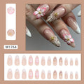 French style fake nails with rock pattern patch in simple flower W1764 colour