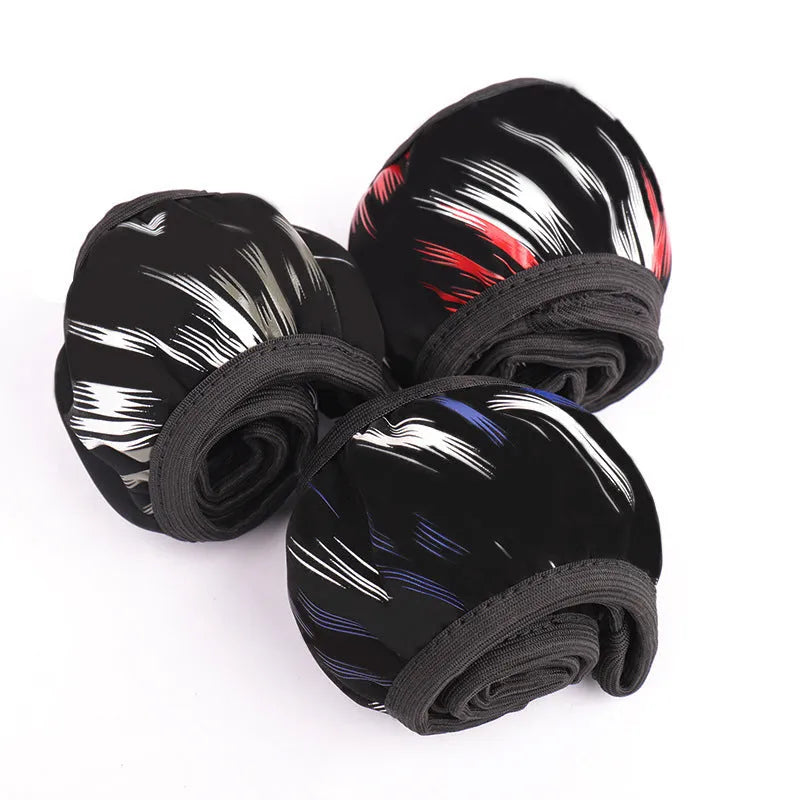 Elastic imitation leather steering wheel cover in black red colour without inner ring, sports style