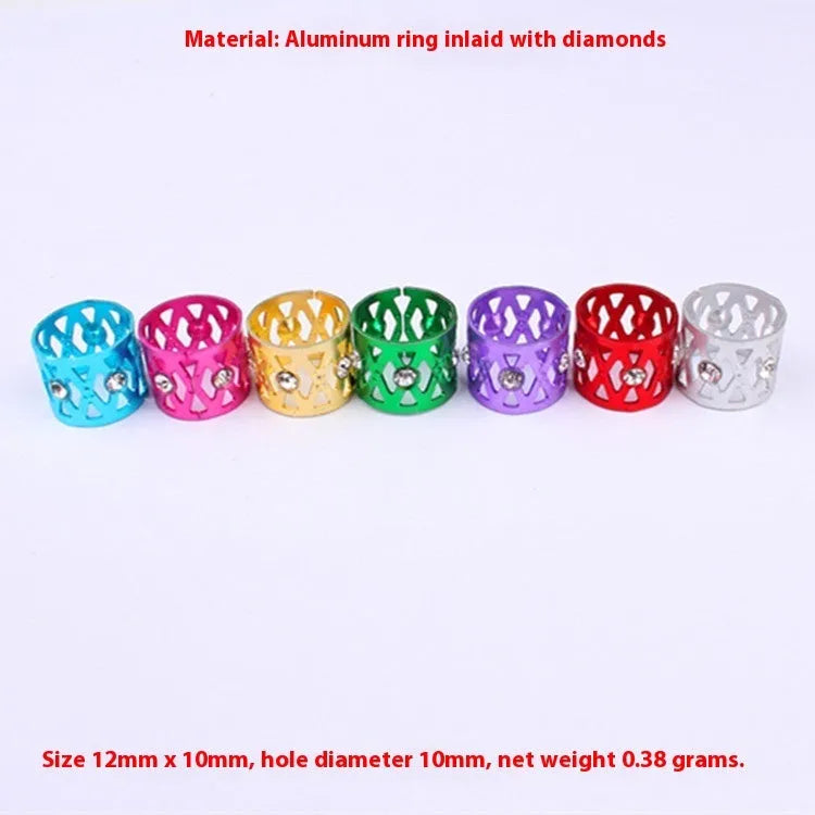 Aluminium hair ring wig decoration with hollow jeweled design featuring crown and heart shapes.