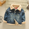Children's baby thickened Korean style fur collar denim jacket in denim colour with square collar