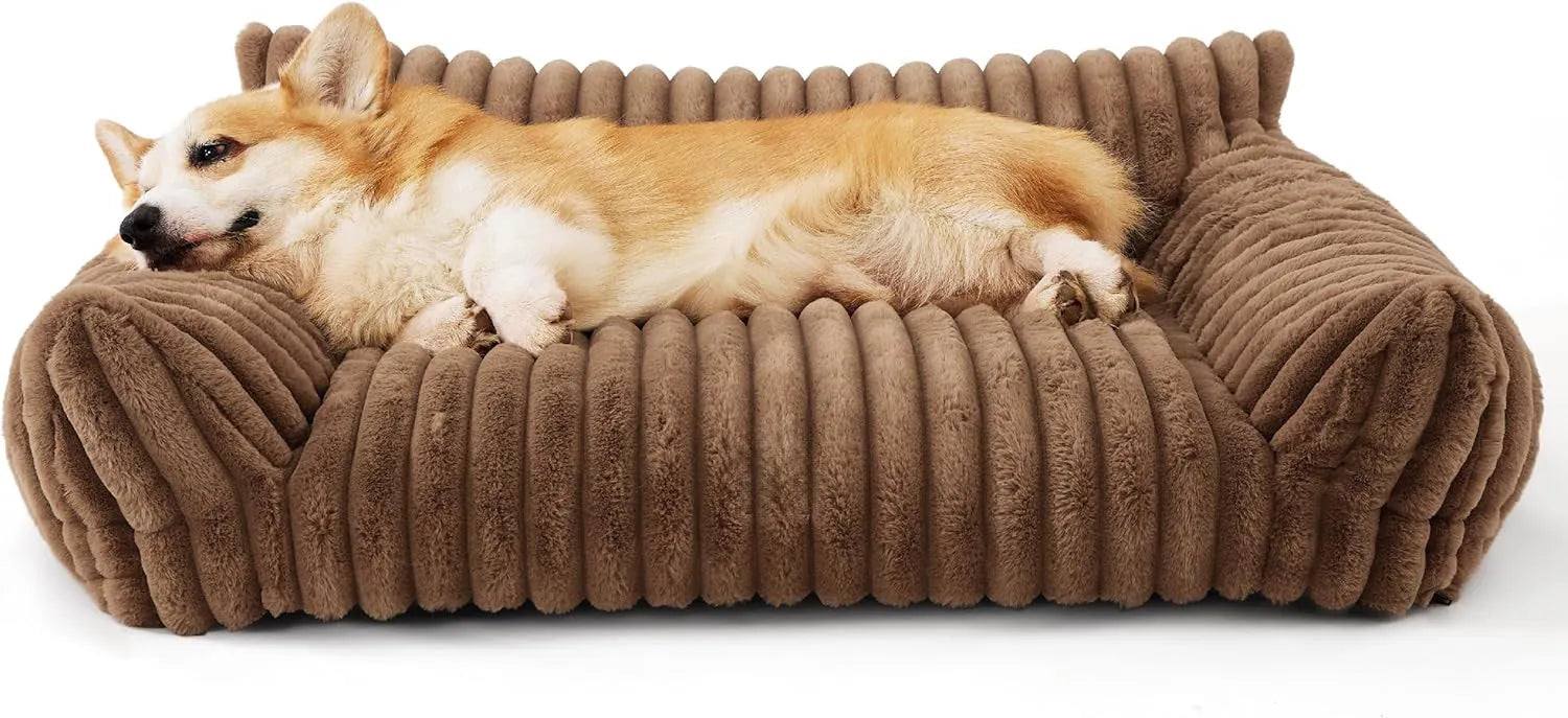 Bedsure corduroy fleece cat couch pet sofa with removable cover in beige colour