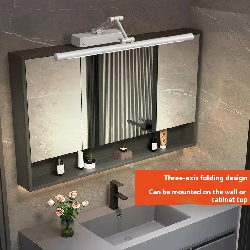 Modern LED strip lamp mounted above bathroom mirror in sand black finish
