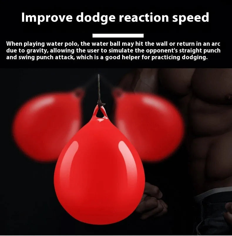 Red PVC water-filled boxing reaction ball with hook rope, 22 cm diameter for Sanda training