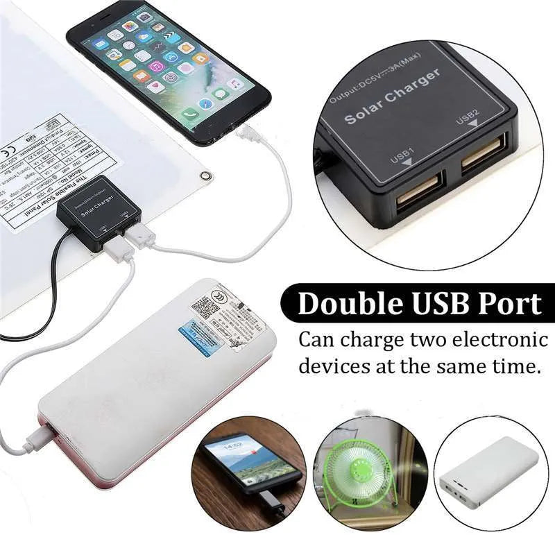 Outdoor solar panel with dual USB ports for charging mobile phones and tablets