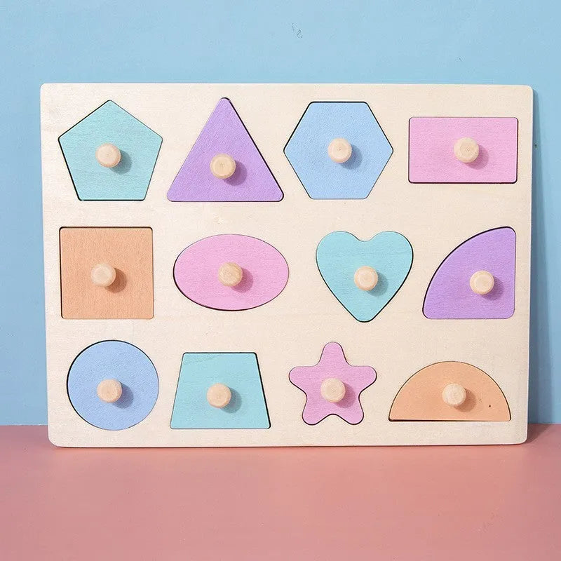 Wooden Montessori early education toy range with coin box, target box, drawer box, and colourful wooden pieces for children aged 4 to 6 years