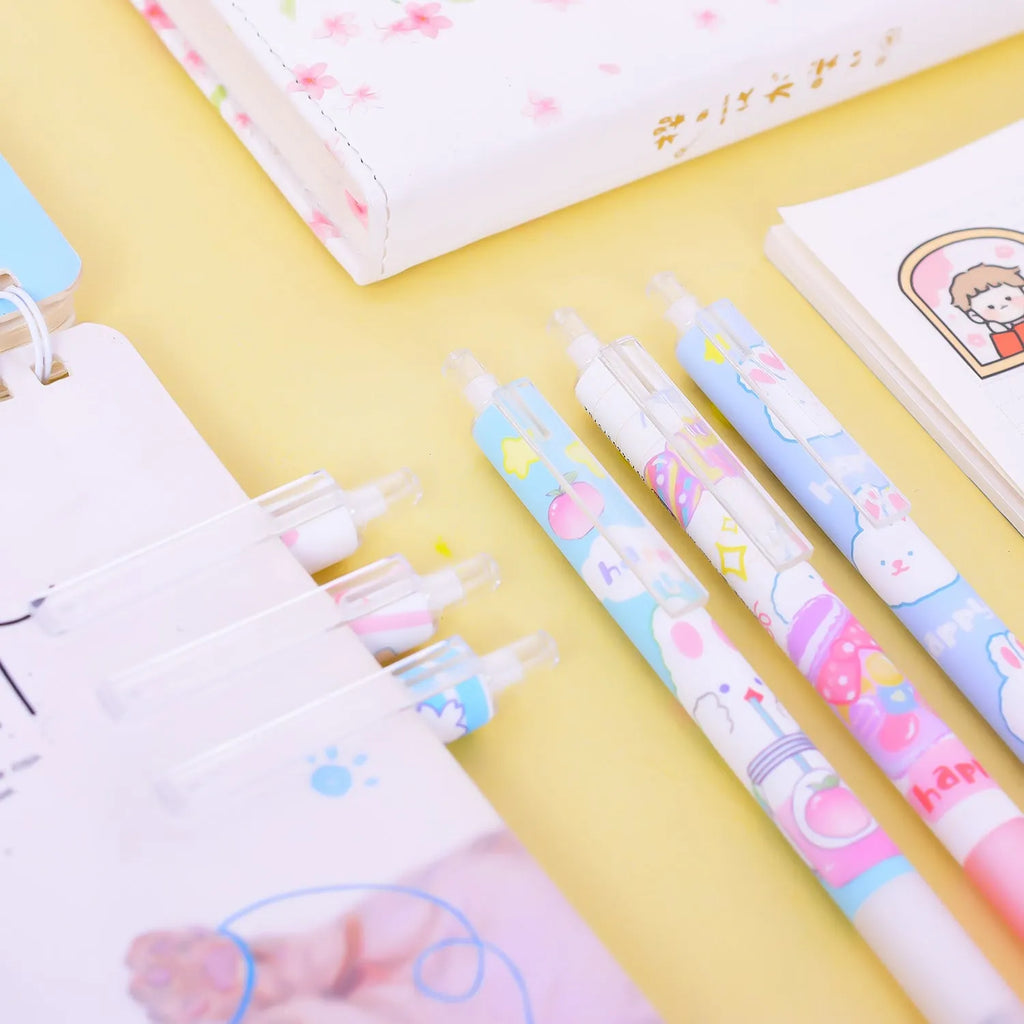 Cartoon bunny design black ink pen with 0.5mm fine point in six-piece packaging