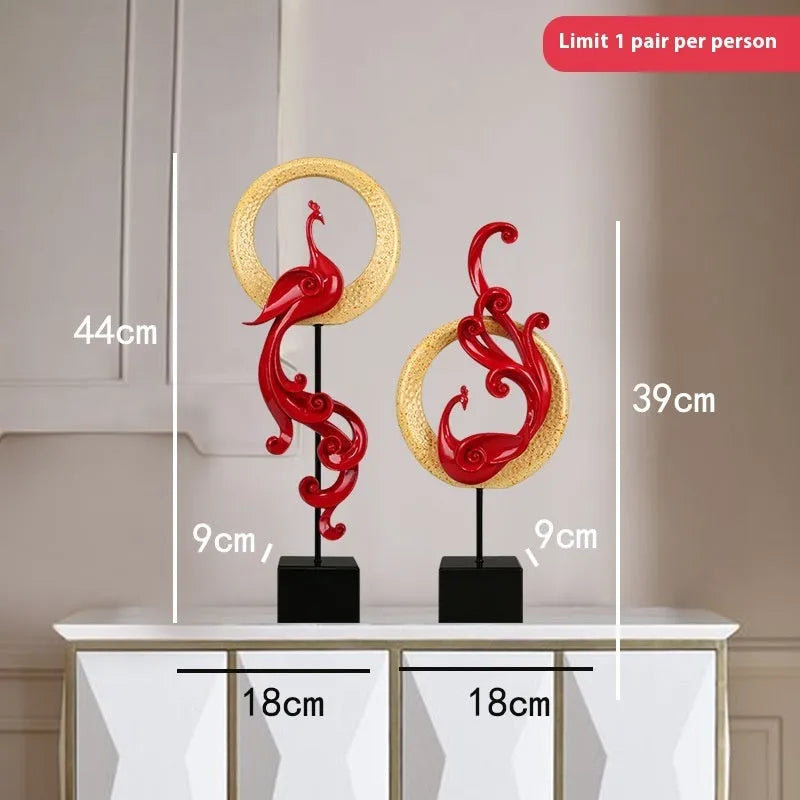 European-style plastic resin phoenix ornament in rose gold, silver, or red colour.