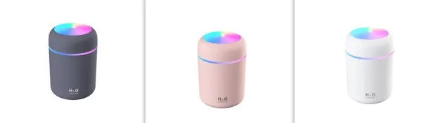 Pink, white or navy blue car humidifier with USB cable and colourful LED lights