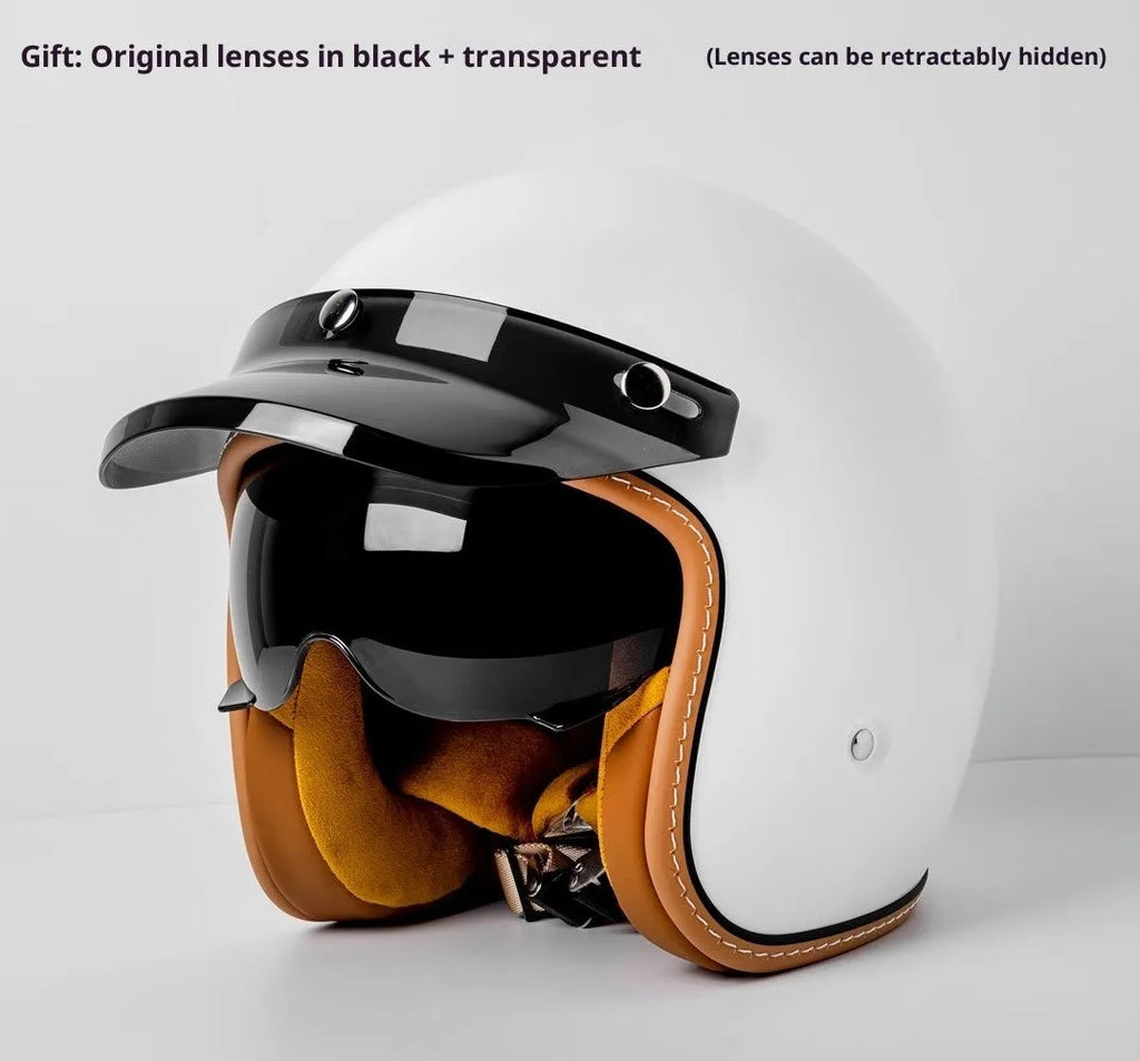 ABS motorcycle helmet with built-in goggles in beige for adult commuting