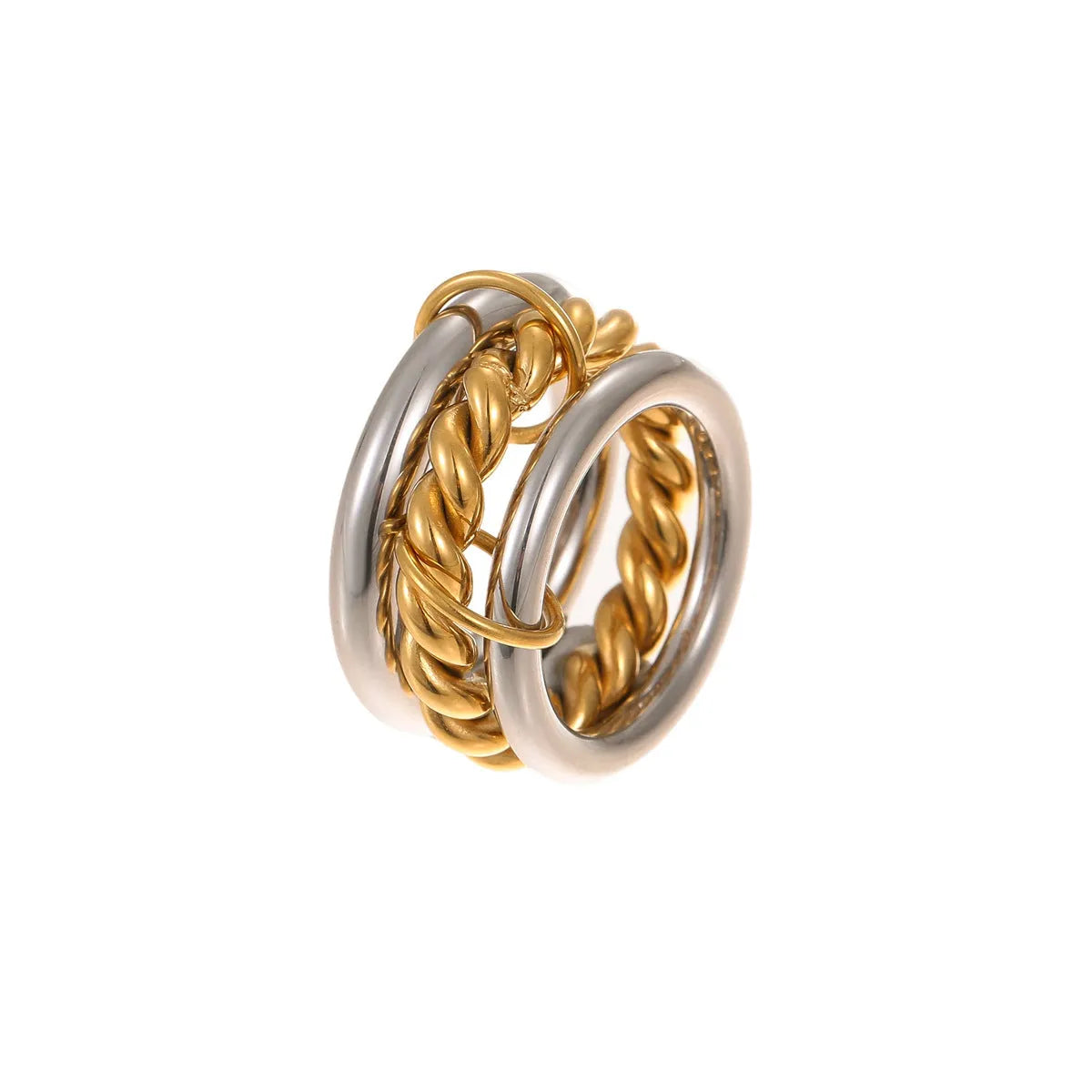 Women's gold-plated stainless steel stacked ring set in three colour options with exaggerated design