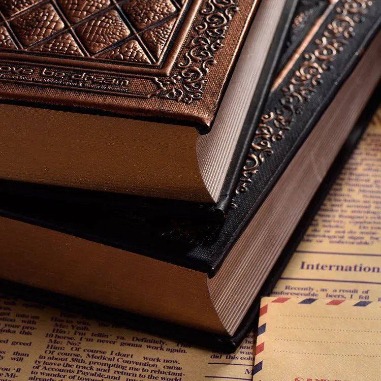 Embossed faux leather notepad with three-dimensional design in Bronze and Black Gold colour options