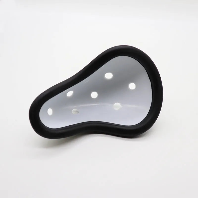 Black rubber genital protector for sports like Sanda, boxing, and hockey.
