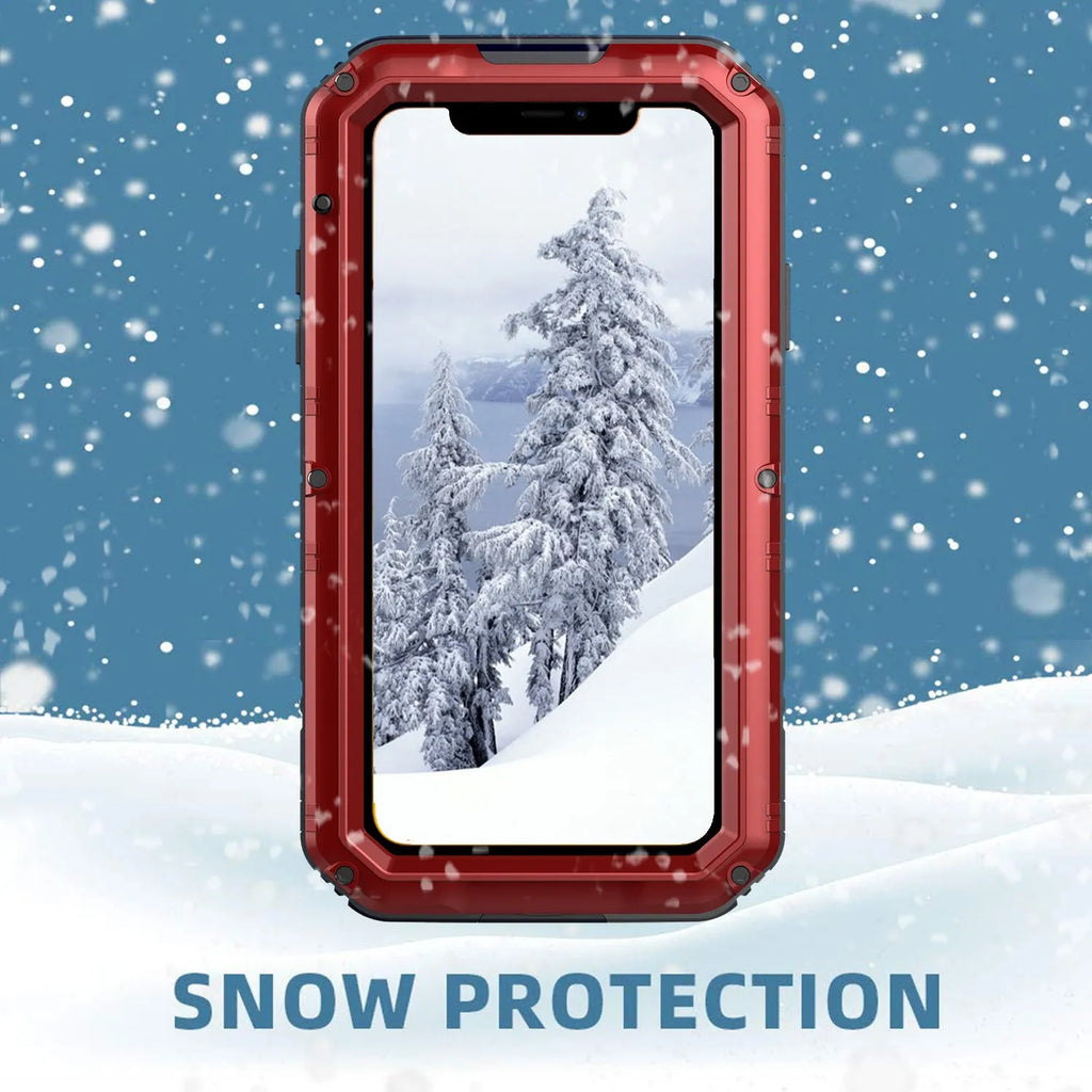 Waterproof metal diving phone case for iPhone 14 Pro Max in black, red, yellow colours