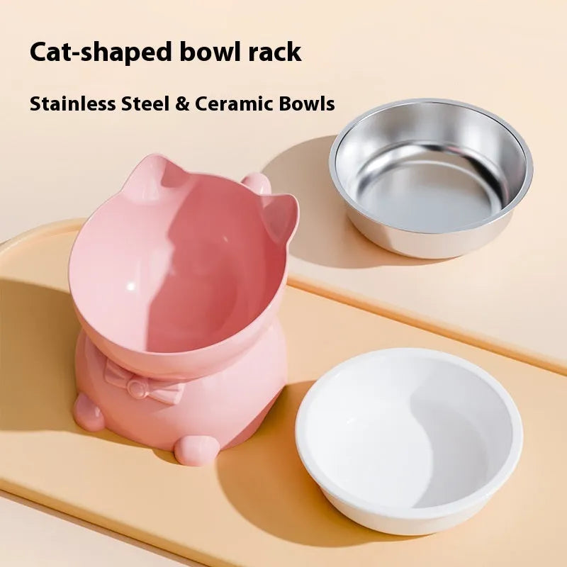 Oblique stainless steel cat bowl in yellow colour with a non-slip base.