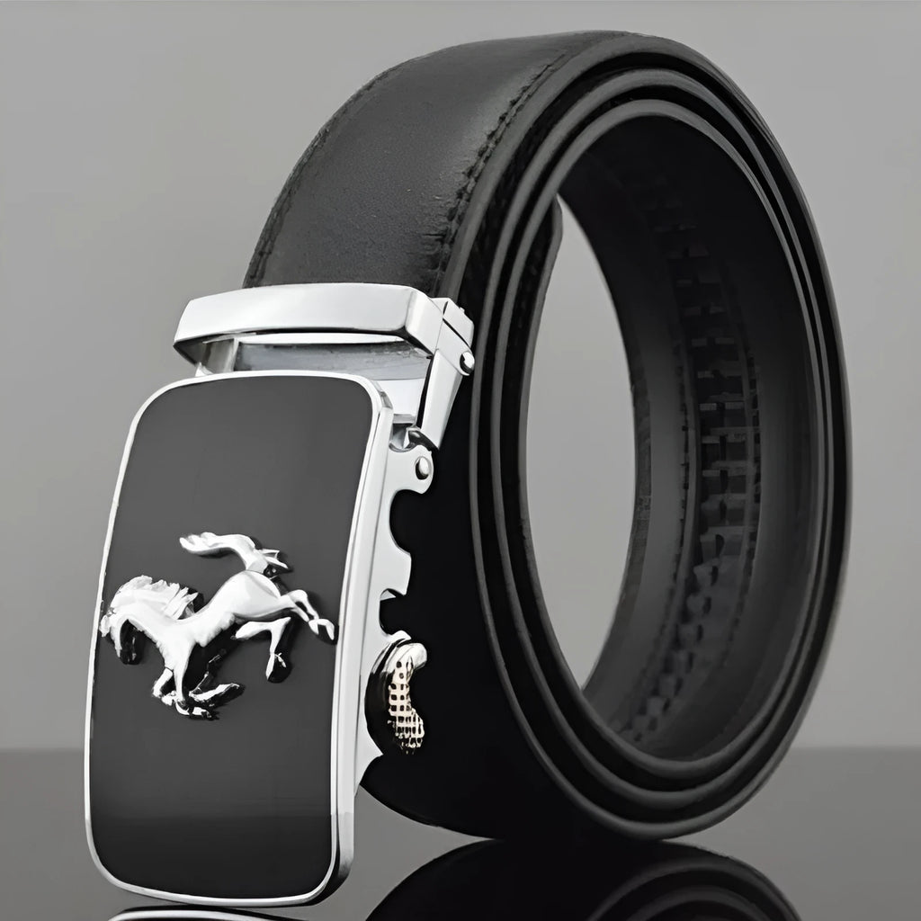 Men's automatic buckle leather belt with 3.5cm width and adjustable length