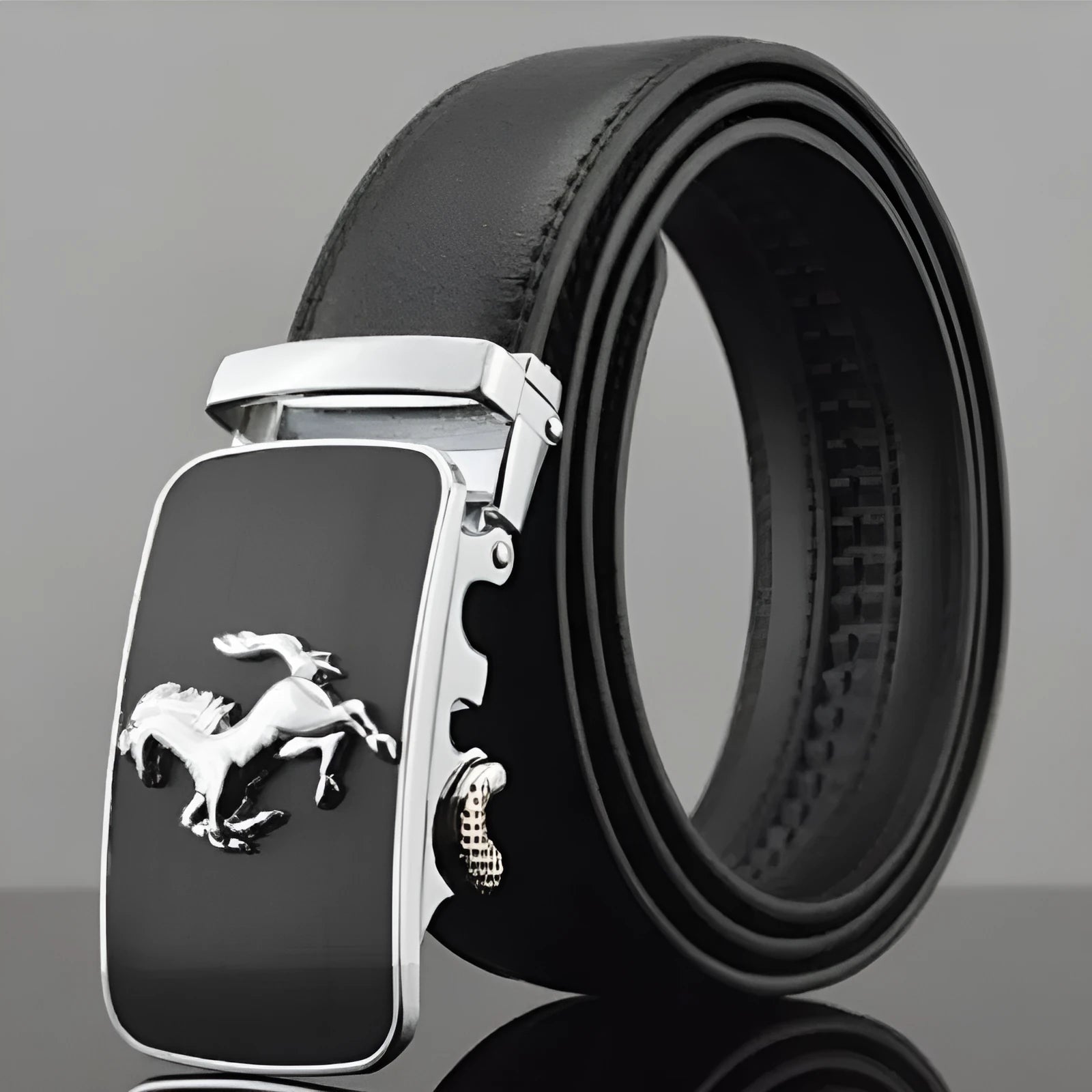 Men's automatic buckle leather belt with 3.5cm width and adjustable length