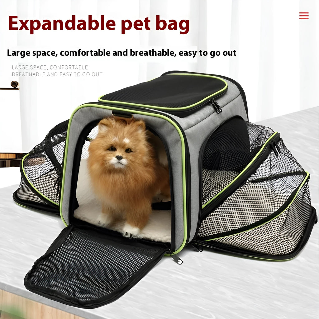 Large capacity portable cat carrier bag in solid colours with piping accents