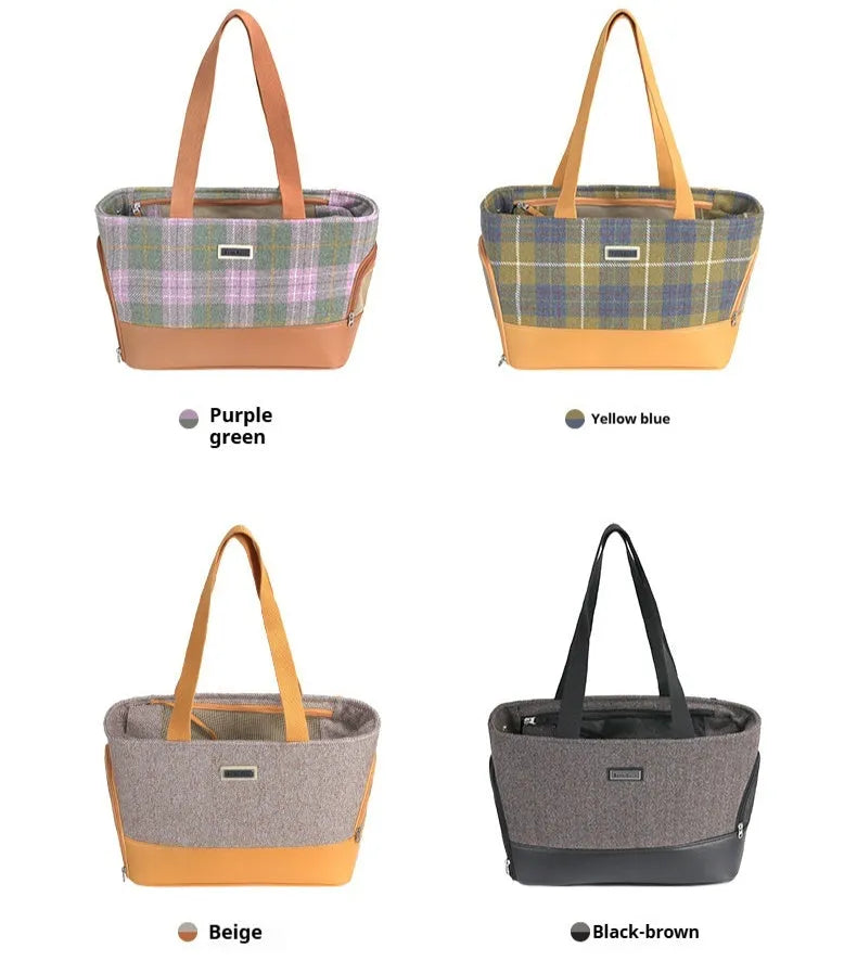 Beige brown pet backpack carrier with breathable design and backpack straps.