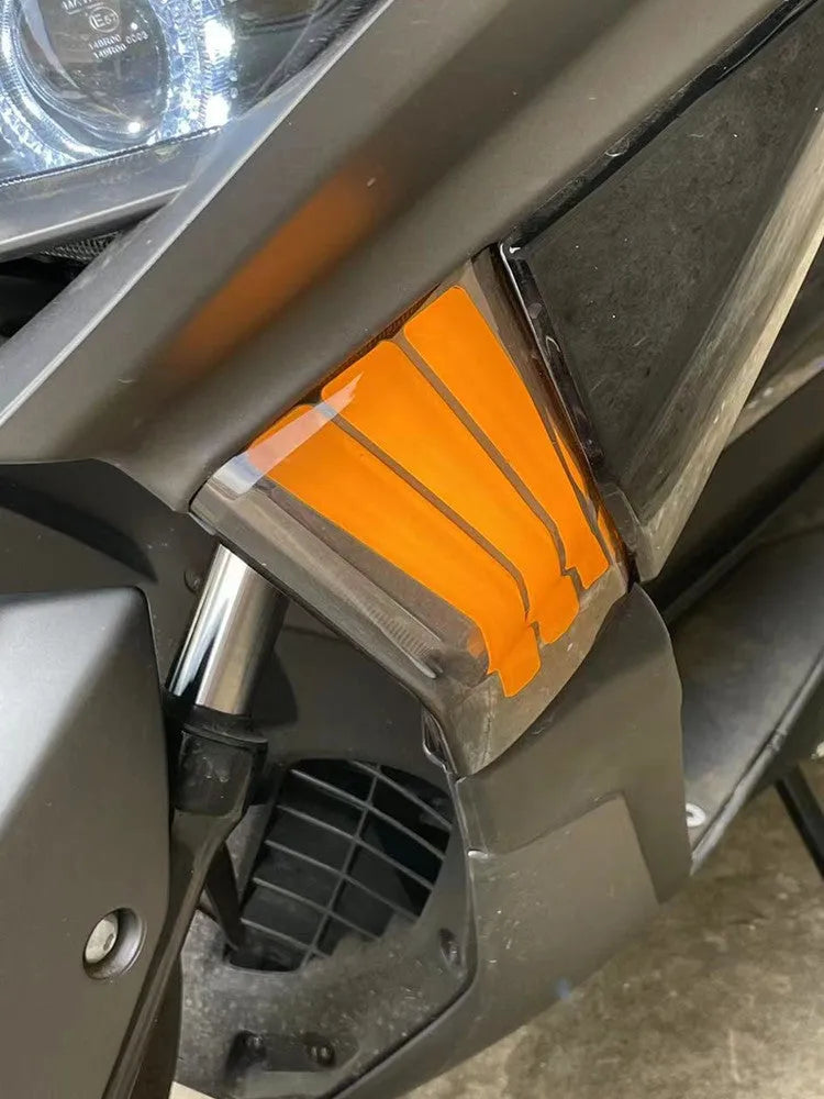 Pair of yellow LED cornering lamps for Tianying TS150 motorcycle retrofitting.
