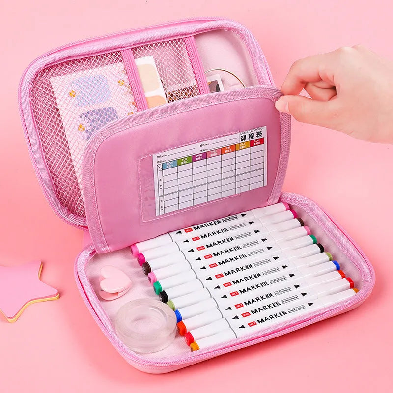 Square canvas cartoon anime stationery box with zip, in dinosaur, moon cat, or rabbit design.