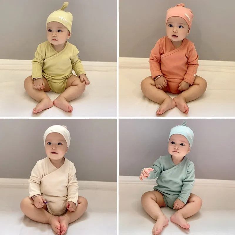 Pure cotton newborn triangle jumpsuit for boys and girls in apricot colour, suitable height 66-90cm
