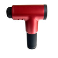 Deep vibration electric massage gun with 4 massage heads in black, blue, red, and silver colours