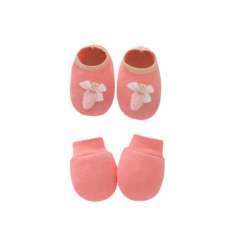 Baby cotton gloves and foot cover set with a pullover cap in multiple colour options