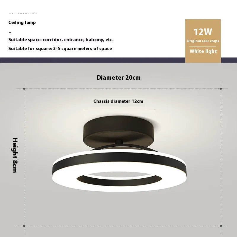 Modern minimalist ring ceiling lamp LED in black finish, 20cm diameter for hallway