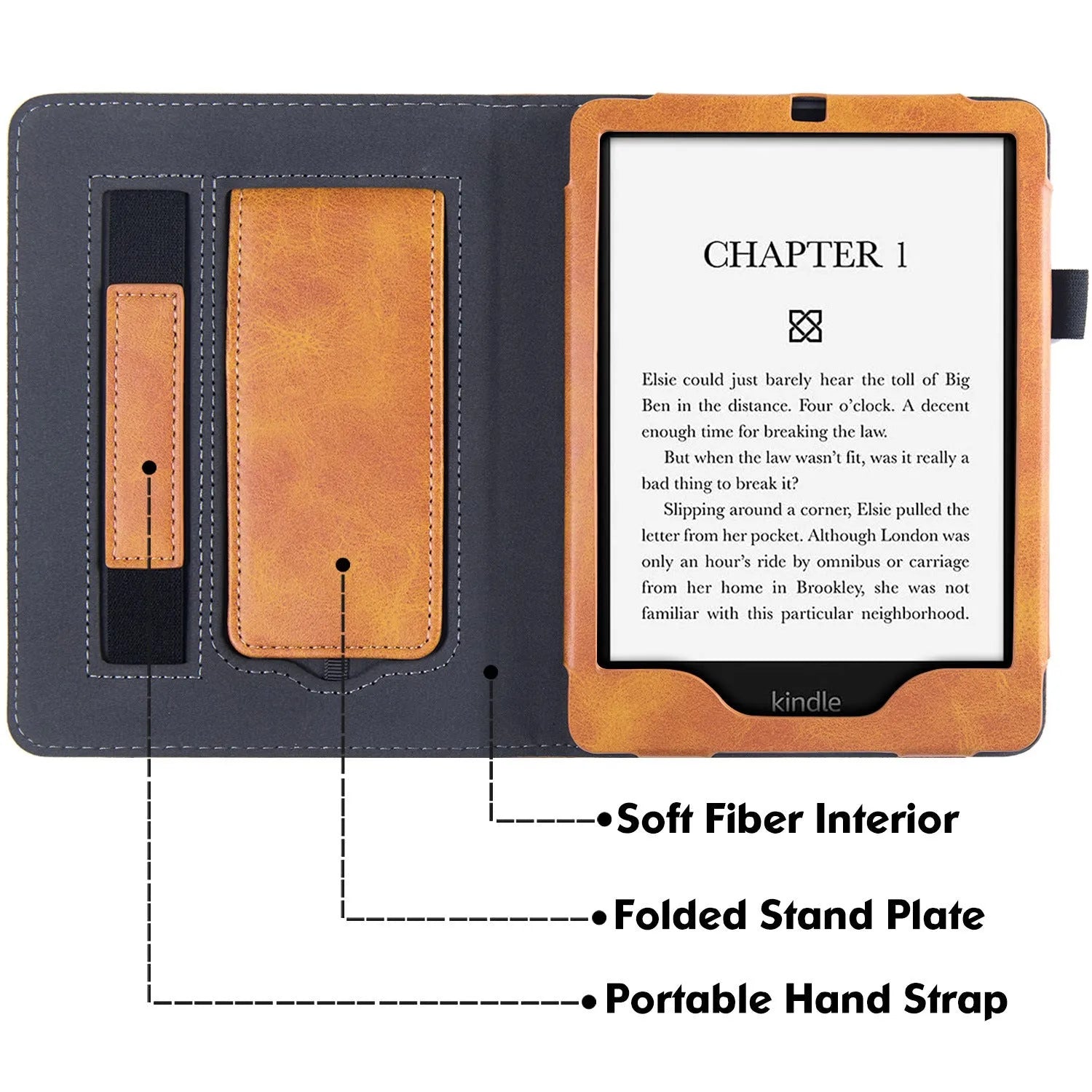 Kindle Paperwhite 11 leather case with attached wrist splint bracket in a choice of colours.