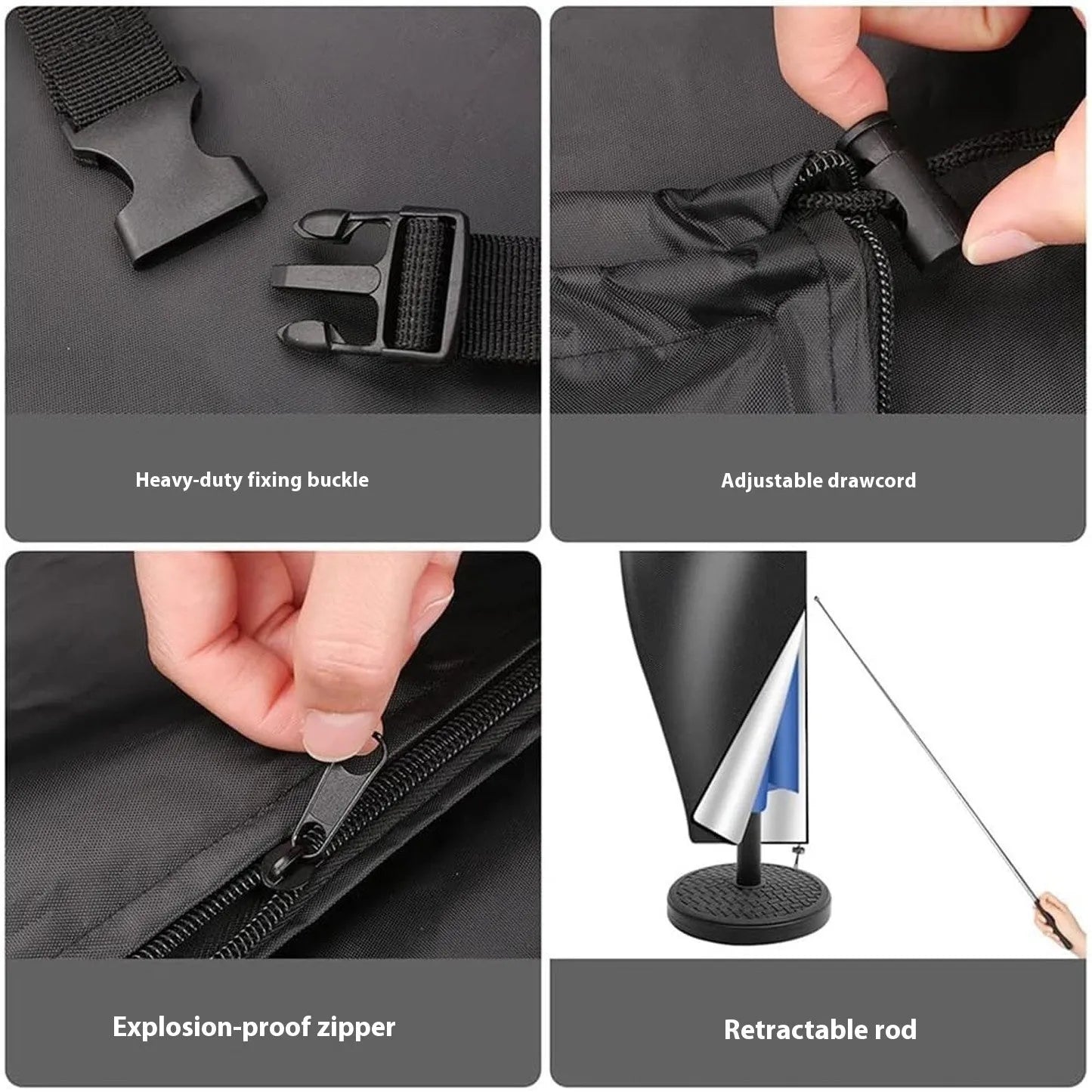 Grey Oxford cloth waterproof cover for a banana-shaped outdoor patio umbrella.