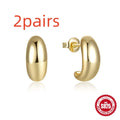 925 sterling silver C-shaped geometric ring stud earrings in gold or white gold finish