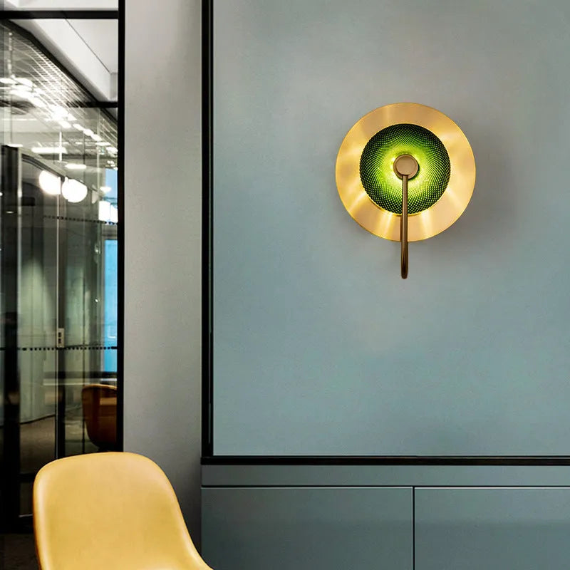 Modern simplicity wall lamp with clear glass shade on wall in living room background