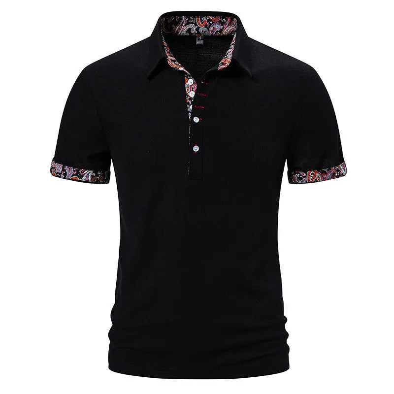Men's plain colour cotton blend polo shirt with turnover collar and short sleeves.