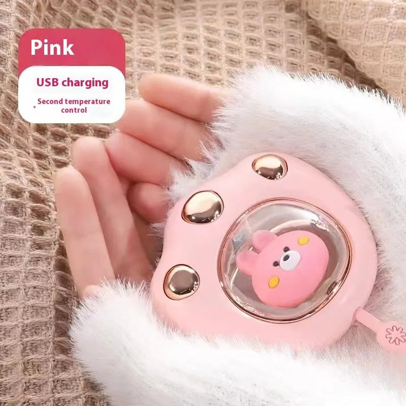 USB-powered hand warmer with digital display, showing girl pink colour option.