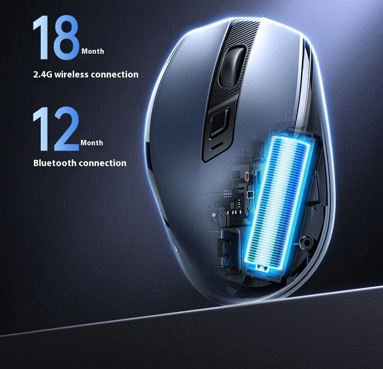 Wireless Bluetooth dual-mode mute laptop mouse with flashlight, black colour, side silicone finger rest