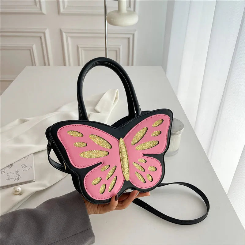 Square crossbody bag in PU material with contrast colour detailing showing white, pink, blue, and black colour options