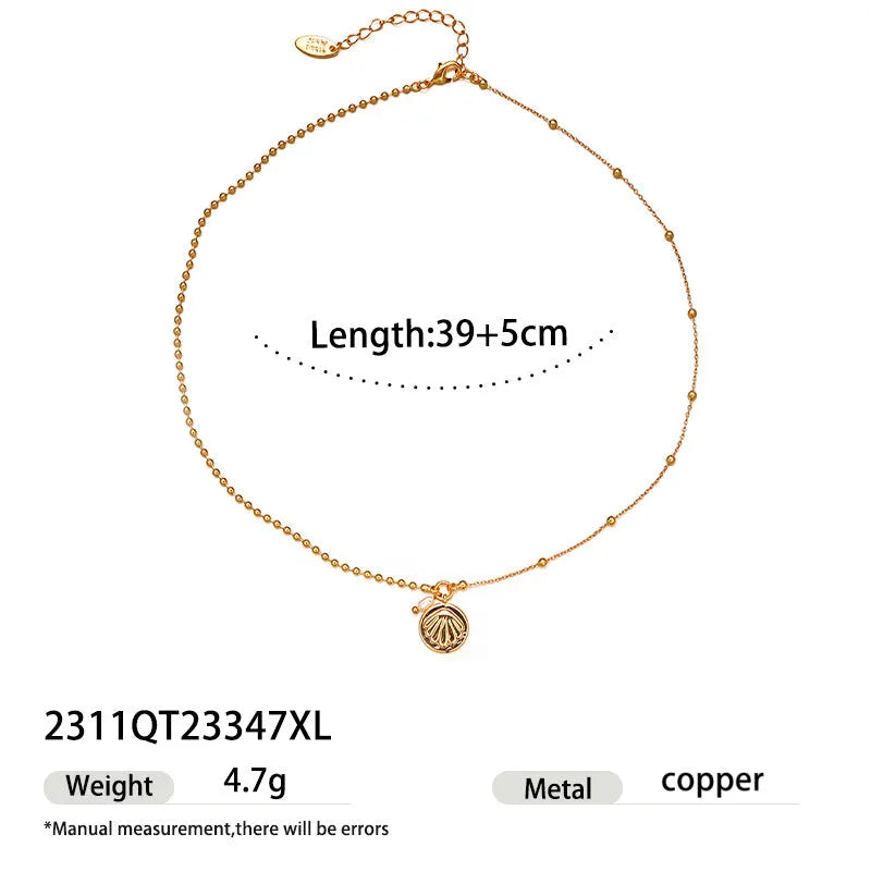 Hong Kong style necklace with natural pearl and shell pendant on stainless steel chain