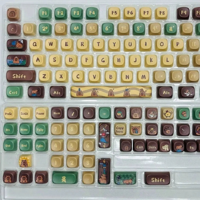 Capabala MOA girl themed 130-piece ABS mechanical keyboard keycap set laid out.