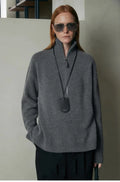 Black and grey loose lapel wool bandage dress with long sleeves for autumn