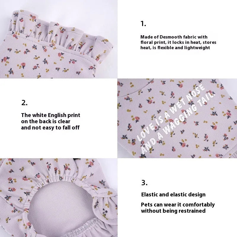 Light purple pet undershirt with floral skirt for small dogs on teddy bichon