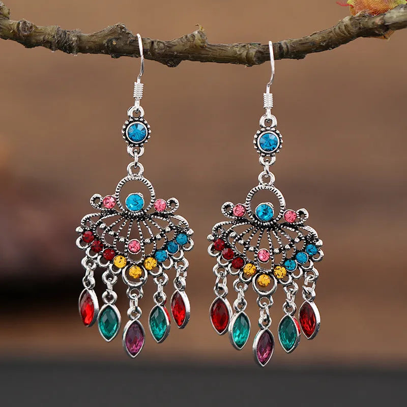 Retro long fringe earrings in smart water drop purple colour with drop shape and ethnic style design