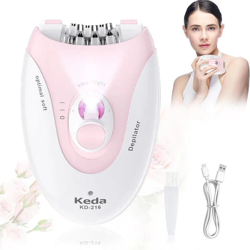 USB powered electric hair removal epilator device in KEDA-216 colour with brush cleaning system