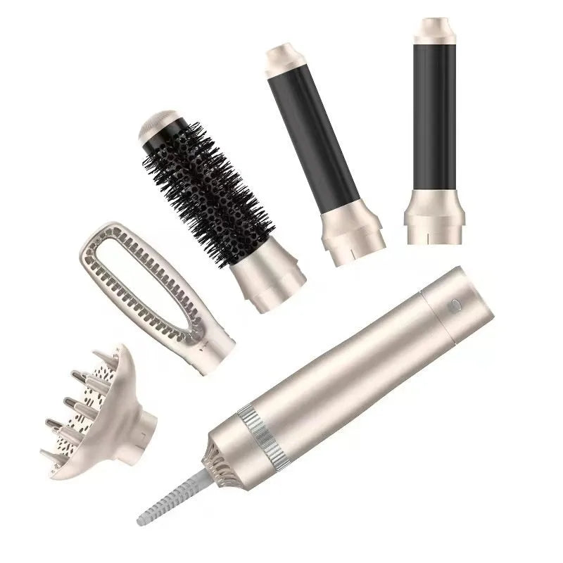 Champagne gold five-in-one hot air comb hair styler with straightening and curling functions