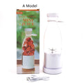 Electric USB wine bottle juicer cup with 6-leaf cutter head, 400ml capacity, white plastic body