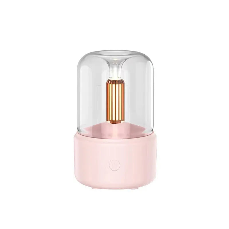 Beige candlelight aroma diffuser humidifier with USB cable, 120ml capacity, LED night light effect