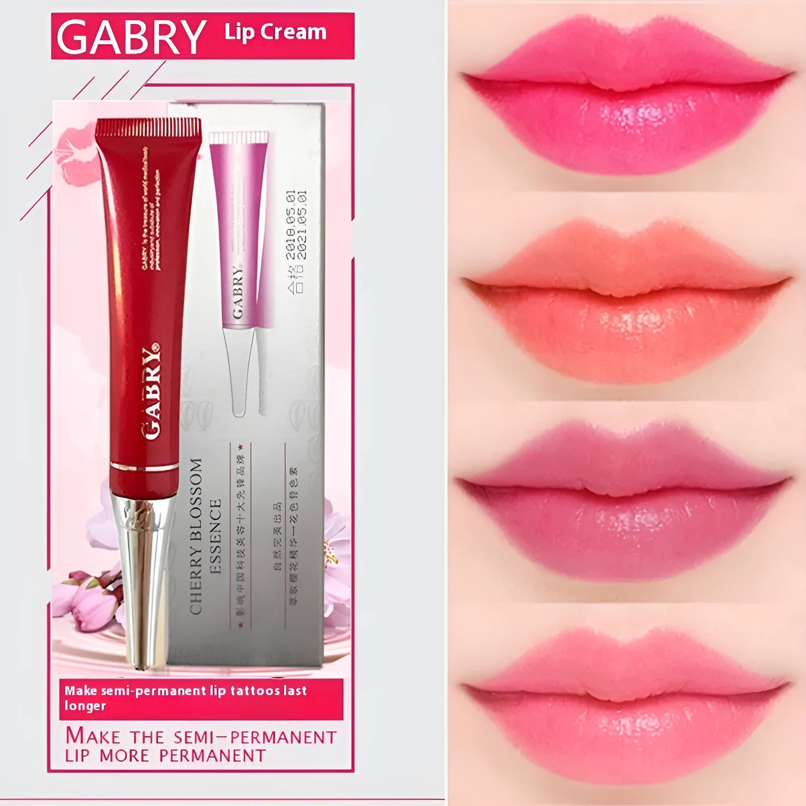 Vermilion waterproof lip gloss tube in five colour options showing liquid lipstick formula