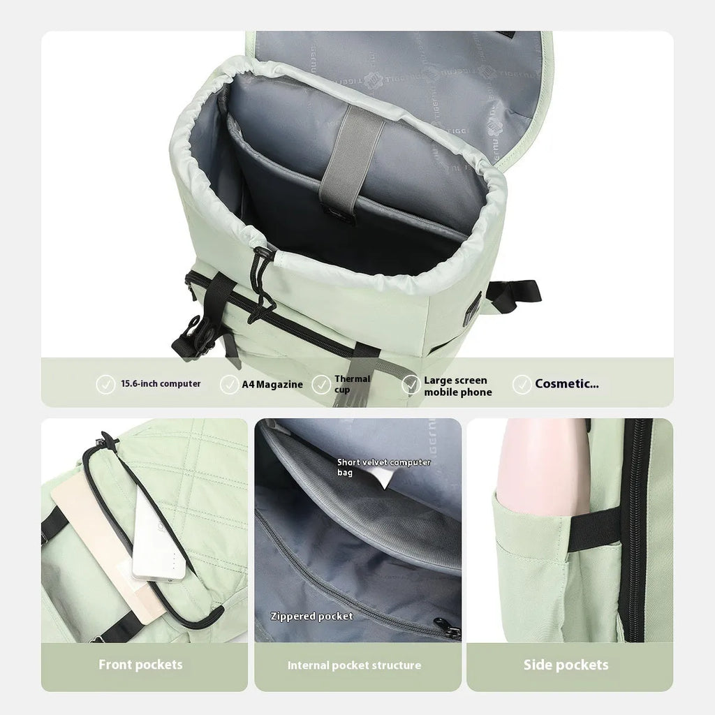 Light green 15.6 inch lightweight nylon school travel backpack with external pocket